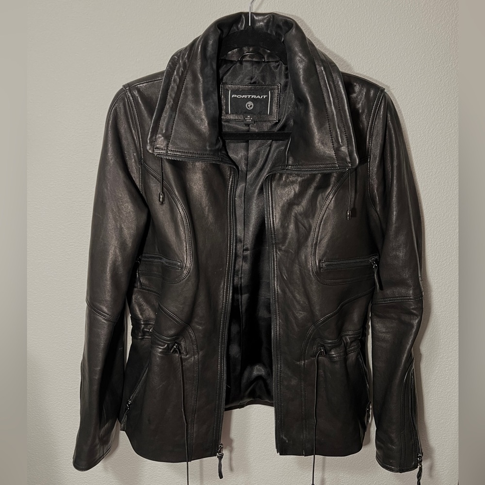 Leather Jacket, unique style. Made by Portrait. Black/ Medium